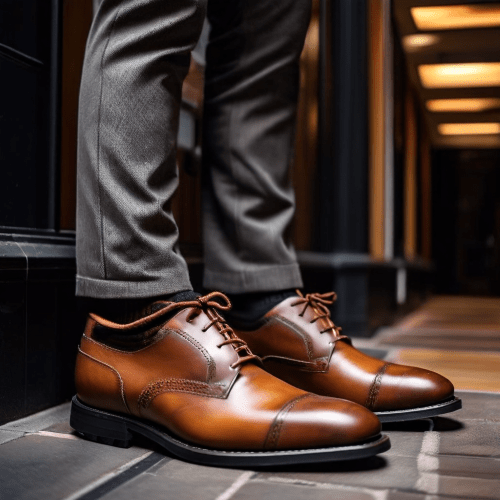 un hombre usando zapatos elevadores
