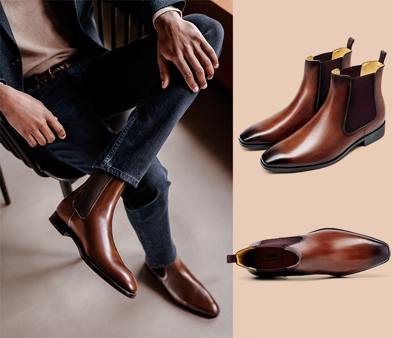 Botas Chelsea de Cuero Marrón 7CM / 2.76Pulgadas