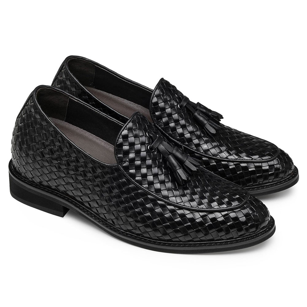 Zapatos de vestir mocasines de cuero trenzado negro para hombres