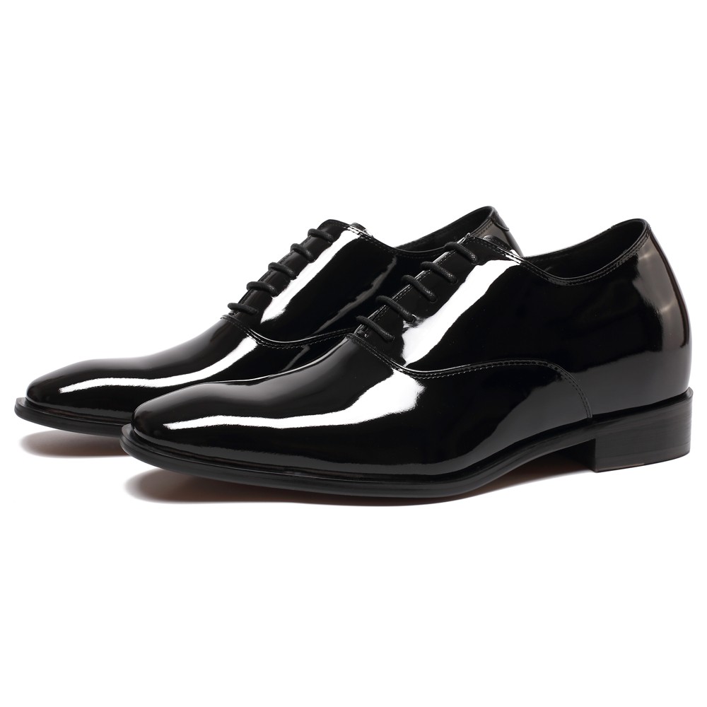 Zapatos de esmoquin elevadores brillantes negros para hombres