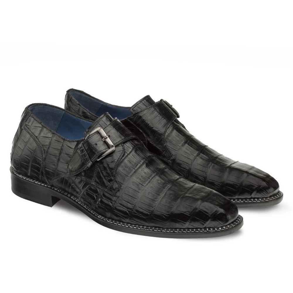 CMR CHAMARIPA Zapatos Monk Strap de piel de cocodrilo negra para hombres