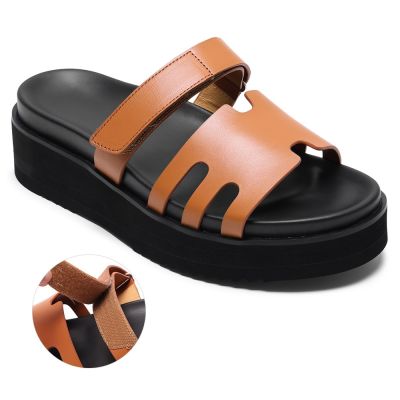 CMR CHAMARIPA Sandalias con alzas para hombre | Sandalias de cuero marrón 6CM