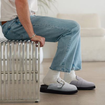 CMR CHAMARIPA Zapatillas con alzas para hombre | Mules de ante gris 5 cm