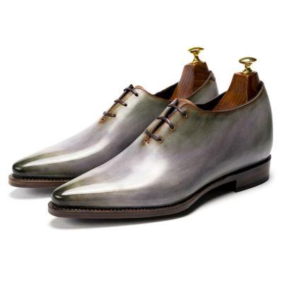 Zapatos de vestir para hombre CMR CHAMARIPA con tacón de 6 cm / 2,36 pulgadas de altura | Zapatos Oxford de cuero gris claro con construcción Goodyear Welt.