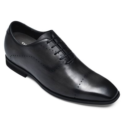Zapatos de vestir hombre con alzas – Oxford de piel negra carbón con elevación de 7cm