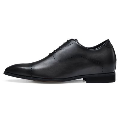 Zapatos de vestir hombre con alzas – Oxford de piel negra carbón con elevación de 7cm