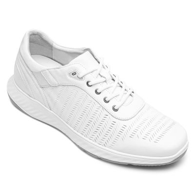 zapatos mas altos para hombres - calzado con alzas hombre - deportivas elevadoras piel vacuno blanco 6 CM