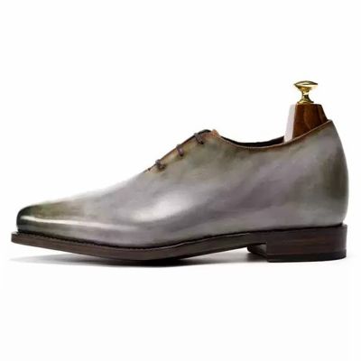 Zapatos de vestir para hombre CMR CHAMARIPA con tacón de 6 cm / 2,36 pulgadas de altura | Zapatos Oxford de cuero gris claro con construcción Goodyear Welt.