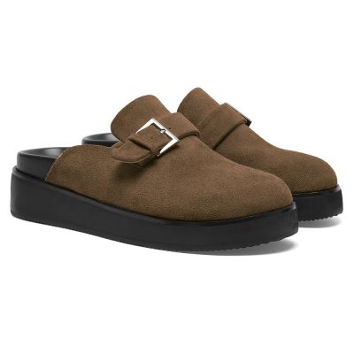 CMR CHAMARIPA Pantuflas con Alza para Hombre | Mules de Ante en Piel de Becerro Taupe Oscuro 6CM