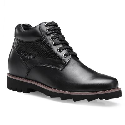 Chamaripa Botas Con Alza - Botas altas para hombres Zapatos negros de cuero con elevador 9 CM Más Alto