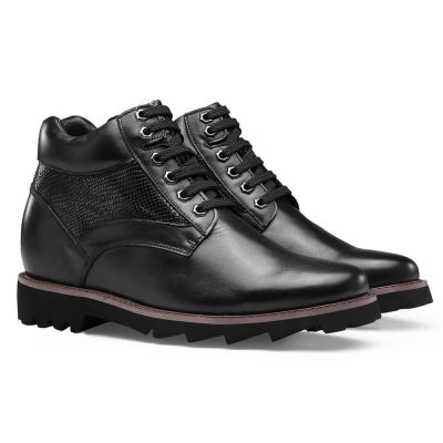 Chamaripa Botas Con Alza - Botas altas para hombres Zapatos negros de cuero con elevador 9 CM Más Alto