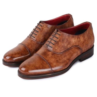 Chamaripa zapatos con alzas para hombres - zapatos altos de cuero hechos a mano para hombres - puntera oxford - marrón 7 CM Más Alto