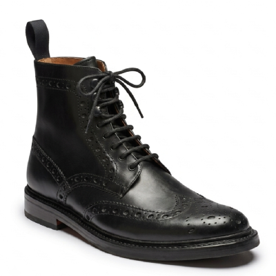 Botas Altas para Hombre CMR CHAMARIPA | Botas Full Brogue en Piel Cordovan Negra 7 CM