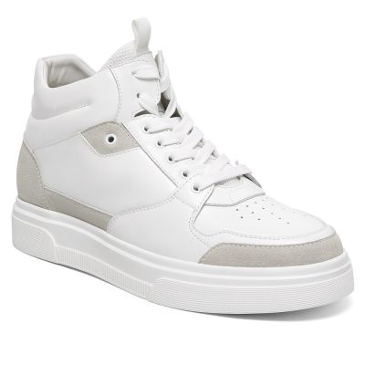 CMR CHAMARIPA Zapatos de hombre con tacón elevado | Zapatillas deportivas altas de cuero blanco de 8 cm