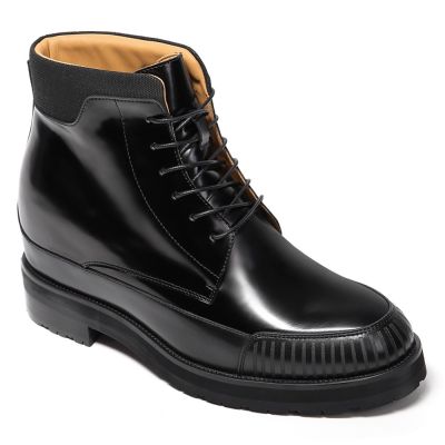 Botas negras de cuero brillante para hombre – Calzado para aumentar estatura 11 cm