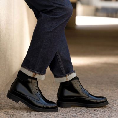 Botas negras de cuero brillante para hombre – Calzado para aumentar estatura 11 cm
