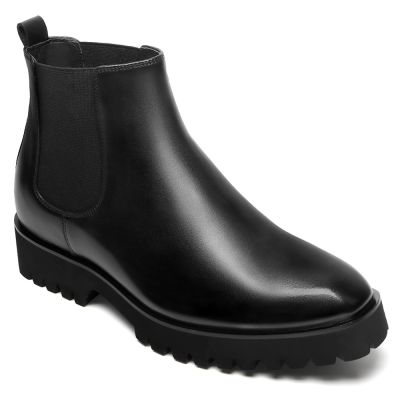 CMR CHAMARIPA Botas Chelsea Con Alzas Para hombre - Botas Informales De Negocios De Cuero Negro 8 cm