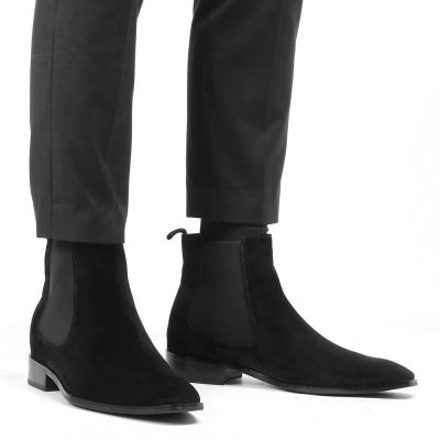 Zapatos caballero con alza – Botines negros de ante con elevación de 7cm