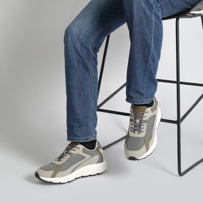 Zapato con alzas hombre – Zapatillas grises de tela ligera 7 cm