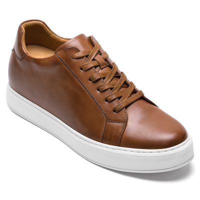 CMR CHAMARIPA Zapatos con alzas para hombre | Sneakers diarios de cuero marrón 7 cm