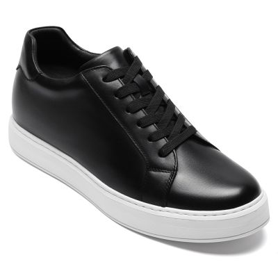 CMR CHAMARIPA Zapatillas con alzas para hombre | Zapatos casuales de cuero negro 7 cm