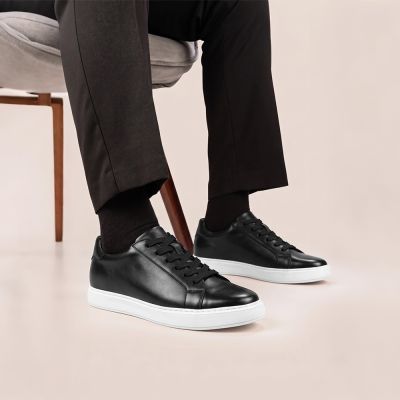 CMR CHAMARIPA Zapatillas con alzas para hombre | Zapatos casuales de cuero negro 7 cm