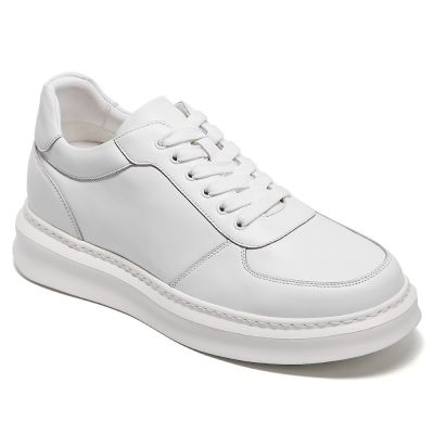 Deportivas con alzas para hombre – Zapatillas blancas de cuero 7cm