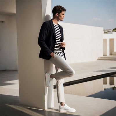 Deportivas con alzas para hombre – Zapatillas blancas de cuero 7cm