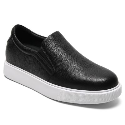 Mocasines para hombre CMR CHAMARIPA que aumentan la estatura - Zapatos casuales sin cordones de cuero negro con tacón de 7 cm 