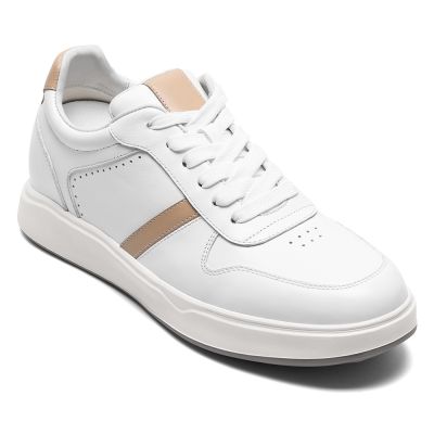 CMR CHAMARIPA Zapatos con alzas invisibles para hombre | Zapatos casuales de cuero blanco para uso diario, 7 cm