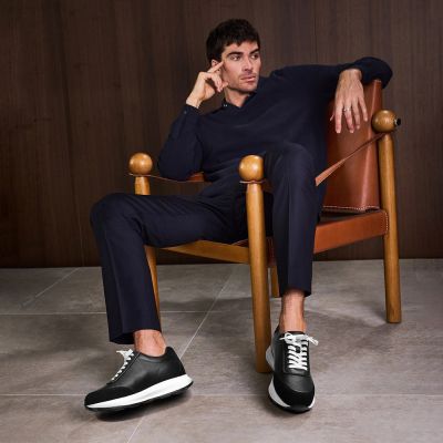 CMR CHAMARIPA Zapatillas con alzas para hombre | Trainers de cuero negro 8 cm