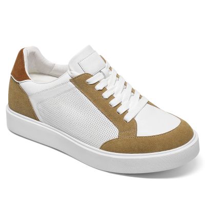 Zapatos con alzas casuales de 7 cm en cuero blanco/caqui