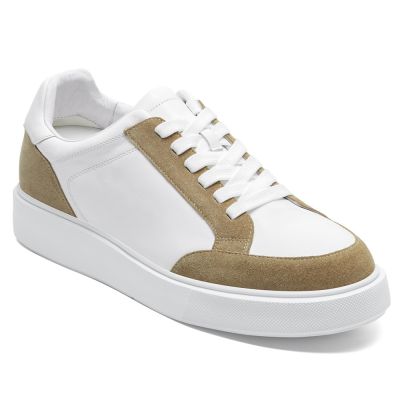  7CM Hombre Invisibles Zapatos Con Alzas Zapatos Casuales Blancos De Piel Suave