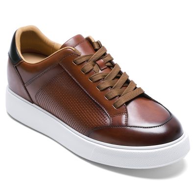 Zapatos hombre aumenta estatura – Zapatillas bajas de cuero premium marrón 7cm