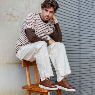 Zapatos hombre aumenta estatura – Zapatillas bajas de cuero premium marrón 7cm