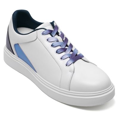 CMR CHAMARIPA Zapatillas con alzas para hombre | Sneakers de cuero blanco suave 7 CM
