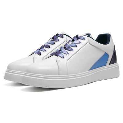 CMR CHAMARIPA Zapatillas con alzas para hombre | Sneakers de cuero blanco suave 7 CM