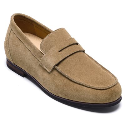 CMR CHAMARIPA Mocasines con Alzas para Hombre | Mocasines Penny de Ante Color Topo 5 CM