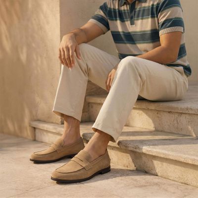 CMR CHAMARIPA Mocasines con Alzas para Hombre | Mocasines Penny de Ante Color Topo 5 CM