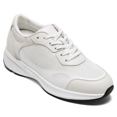 CMR CHAMARIPA Zapatillas con alzas para hombre | Zapatos con alzas en malla transpirable blanco roto 7 cm