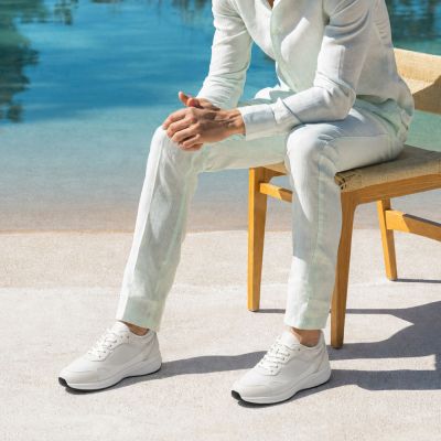 CMR CHAMARIPA Zapatillas con alzas para hombre | Zapatos con alzas en malla transpirable blanco roto 7 cm