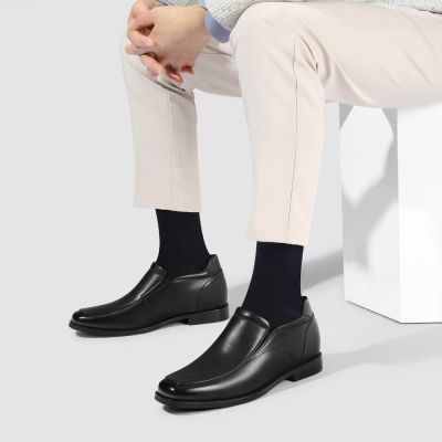 Zapatos caballero con alza – Mocasines negros de cuero con elevación de 7cm