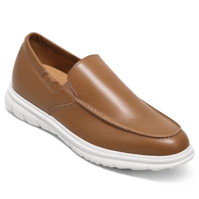 Zapatos casuales para hombre CMR CHAMARIPA que aumentan la estatura - Mocasines de cuero marrón con alza de 5 cm