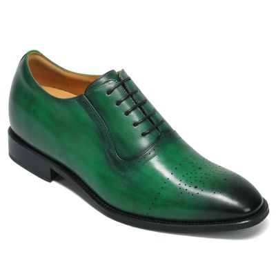 Zapatos de vestir con alzas de 7 cm para hombres – Oxfords de cuero verde