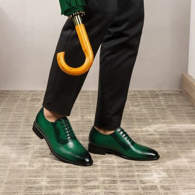 Zapatos de vestir con alzas de 7 cm para hombres – Oxfords de cuero verde