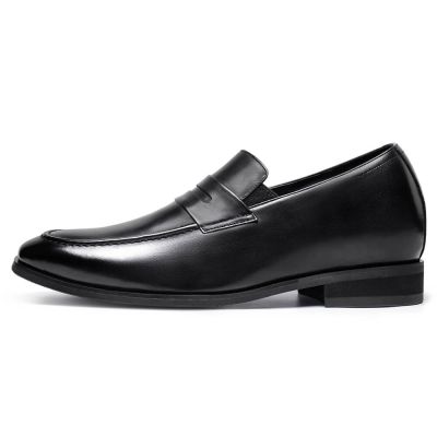 CMR CHAMARIPA Zapatos de vestir para hombre - Mocasines negros sin cordones, aumento de tacón de 7 cm