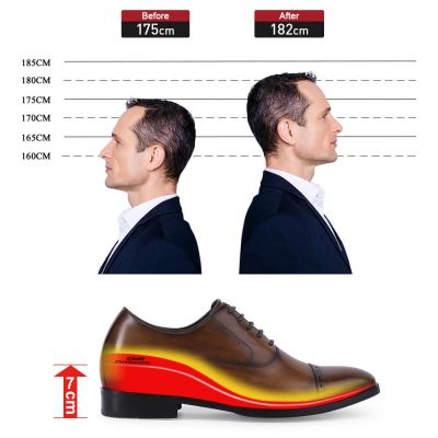 CHAMARIPA  zapatos hombre con tacon - Zapatos de vestir de cuero marrón - 7 CM más alto