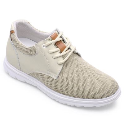 Deportivas con alzas hombre – Zapatillas beige de malla con aumento de 7 cm
