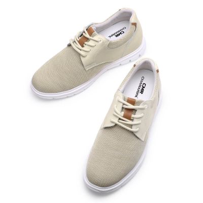 Deportivas con alzas hombre – Zapatillas beige de malla con aumento de 7 cm