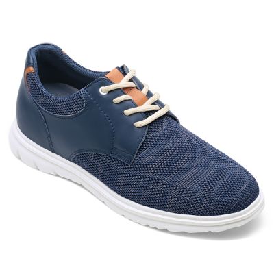 Deportivas con alzas hombre – Zapatillas casuales de malla azul marino con elevación de 7 cm